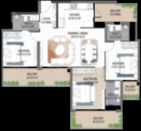 Floor Plan 3 BHK - 1905 Sq.ft 